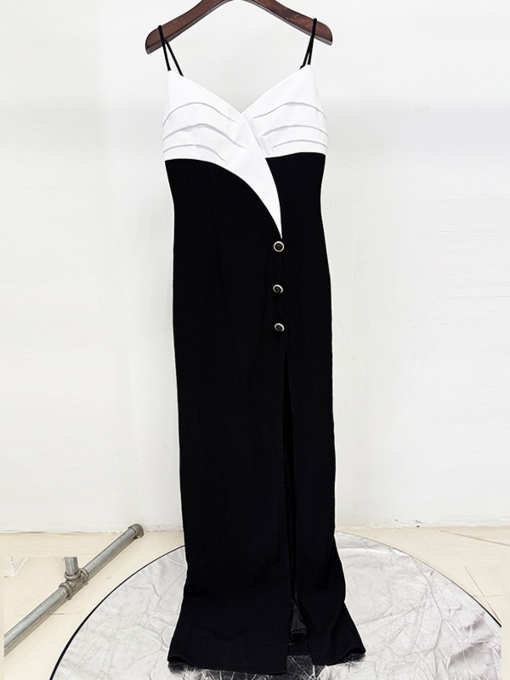 Balmain Elegant Black and White Spaghetti-Strap Maxi Dress